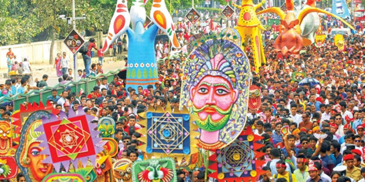 যেভাবে শুরু মঙ্গল শোভাযাত্রা