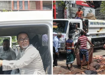 বর্জ্যবাহী গাড়িতে চড়ে নগর পরিদর্শনে নাসিক প্রশাসক