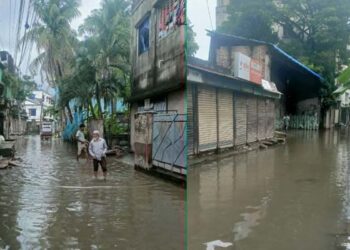 জলাবদ্ধতায় অচল তক্কারমাঠ-পিলকুনী সড়কে জনদুর্ভোগ